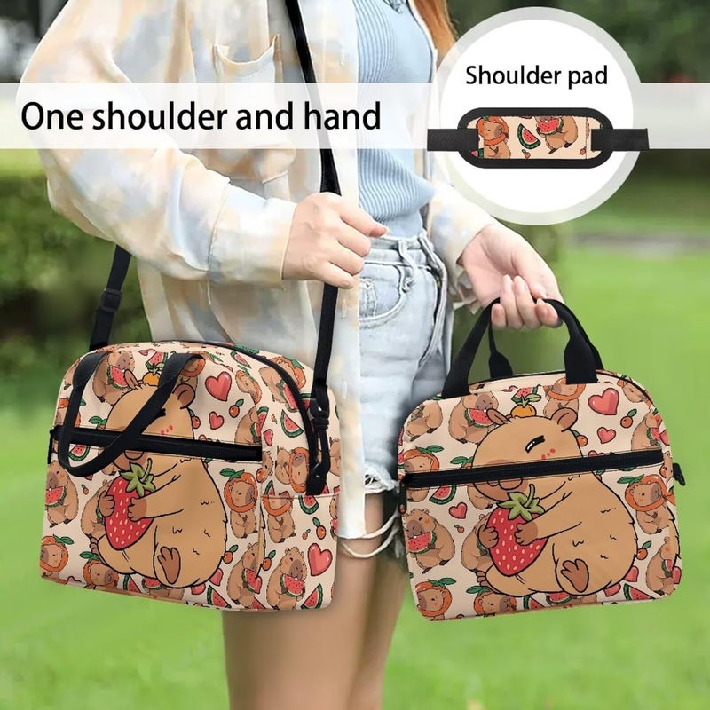 Yuosegray Cute Capybara Lunch Box for Girls 10-12 Strawberry Preschool Lunch Box Kids 4-6 Kindergarten Meal Bag 6-8 Toddler Elementary School Children Lightweight Adjustable Shoulder Strap - Image 3